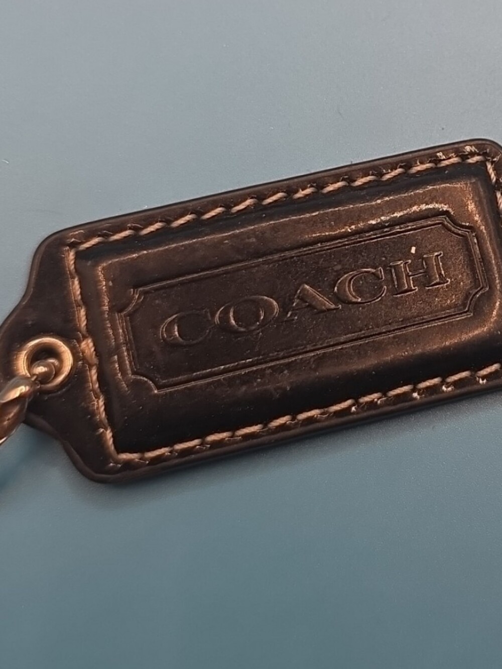 COACH Black Leather Bag Tag Keychain with Ball Chain